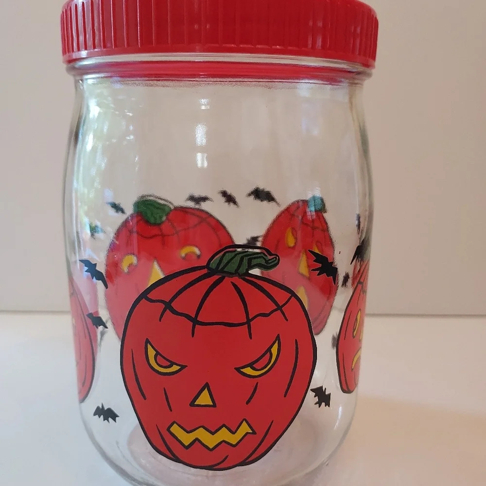 Vintage Glass Canister Pumpkins and Bats - Picture 1 of 10